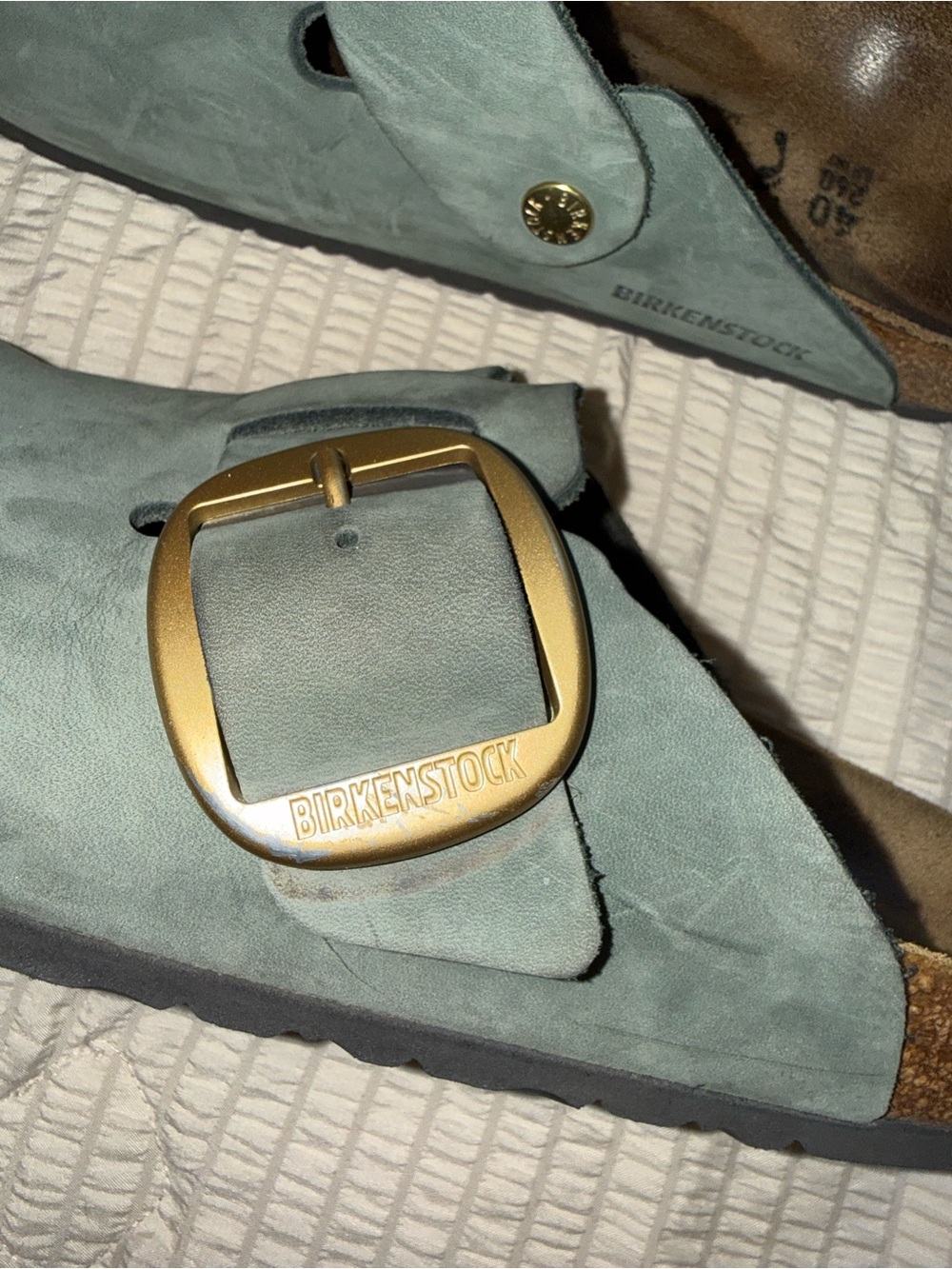 Birkenstock Green Leather Boston Clogs Big Buckle 40 - Picture 4 of 6